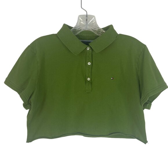 Tommy Hilfiger Cropped Polo Shirt Womens XL Green - Picture 1 of 7